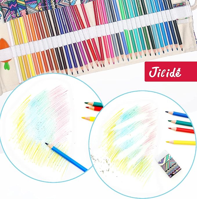 Erasable Colored Pencils Set for Adults and Kids 36 Count Coloring Pencils for Drawing, Sketching, Adult Coloring Books with Eraser, Sharpener, Canvas Pencil Roll Wrap Back to School Supplies