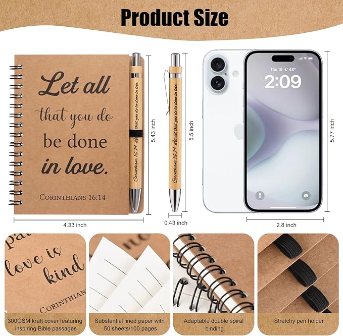 10 Pcs/5 Set of Christian Gifts Spiral Notebooks Bulk Journals with Christian Pens Prayer Journal Christian Journal for Women and Men, Perfect Home Gifts