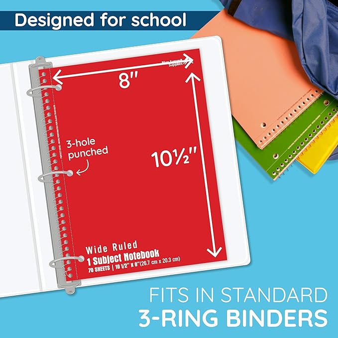 Blue Summit Wide Ruled Spiral Notebooks Bulk, 1 Subject Spiral Notebook Wide Ruled, Paper School Bulk Notebooks, 24 Pack