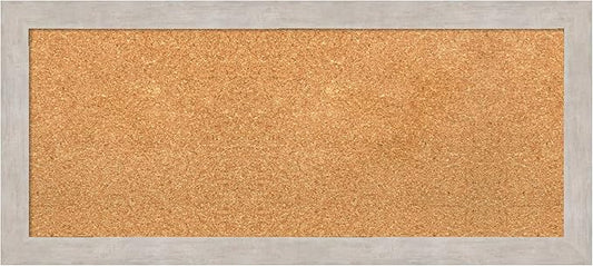 Amanti Art Natural Cork Board for Wall, 15x33 Vision Board with Silver Wood Frame, Medium Corkboard Office Decor for Home Organization, Casual Corkboard Pinboard to display items for home organization