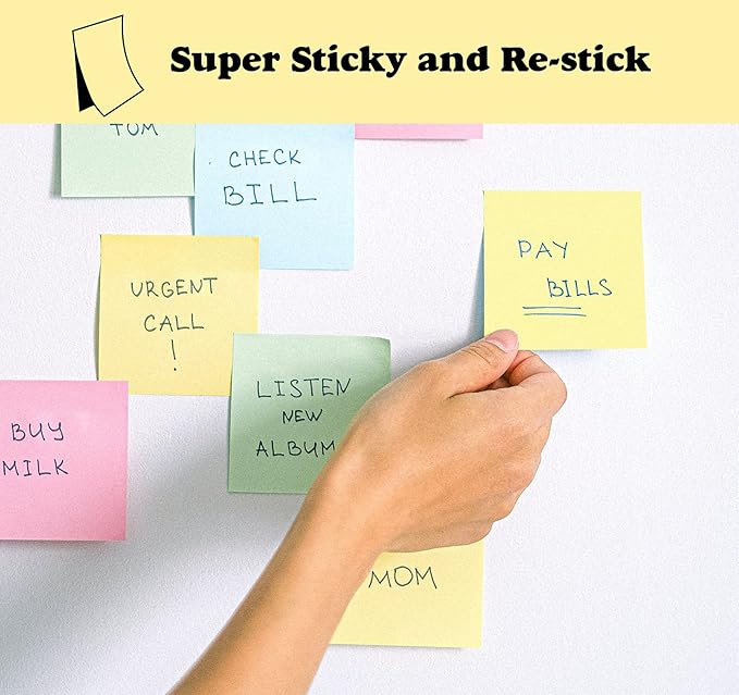 2400 pcs Yellow Sticky Note, 3 x 3 Yellow Note Pads, Strong Adhesive Sticky Notes, Self Sticky Notes for Home School Office Desk Accessories (24 Pads)