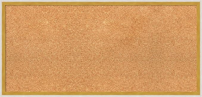 Amanti Art Natural Cork Board for Wall, 15x31 Vision Board with White Frame, Medium Corkboard Office Decor for Home Organization, Modern Corkboard Pinboard to Display Items for Home Organization in
