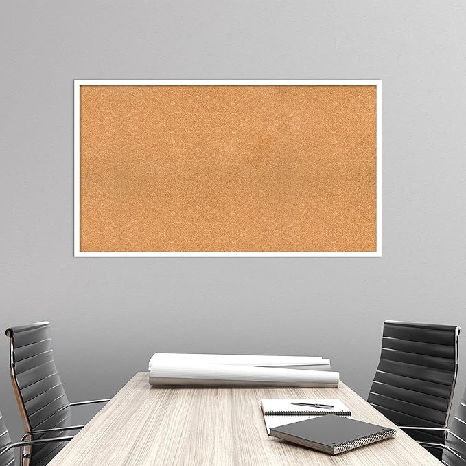 Amanti Art Natural Cork Board for Wall, 27x47 Vision Board with White Frame, Oversize Corkboard Office Decor for Home Organization, Modern Corkboard Pinboard to Display Items for Home Organization in