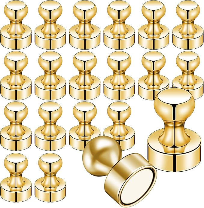 20 PCS Refrigerator Magnets, Gold Metal Push Pin Magnet, Ideal for Whiteboard Magnets, Fridge, Office, Classroom, Map