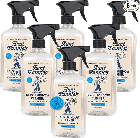 Aunt Fannie's Glass & Window Cleaning Vinegar Spray, Natural Streak-Free Spray, 16.9 Ounces (Pack of 6)