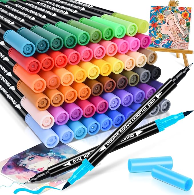 60 Colors Dual Markers Brush Pens, Art Markers Colored Pens for Adult Coloring Books, Brush and Fine Point Dual Tip Artist Colored Marker Set for Drawing Adult Coloring Hand Lettering