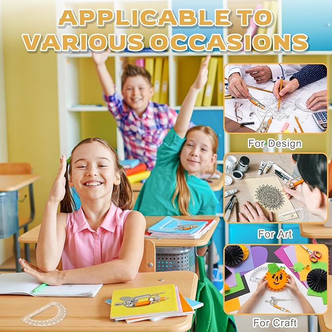 4 Pack Geometry Tool Set, Math Compass for Geometry and 6 Inch Protractor Set Include Metal Compass with Pencil and Clear Plastic Protractor for Student Classroom Office Woodworking Art Drawing