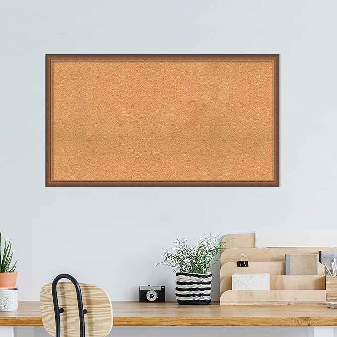 Amanti Art Natural Cork Board for Wall, 26x46 Vision Board with Bronze Frame, Oversize Corkboard Office Decor for Home Organization, Modern Corkboard Pinboard to Display Items for Home Organization