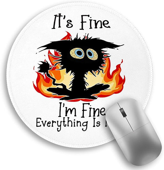 Fire Cat Mouse Pad, Funny Small Round Mouse Pads for Desk, Mini Travel Mousepad for Work Wireless Computer Laptop, Office Desk Accessories, 8.6 x 8.6 inch