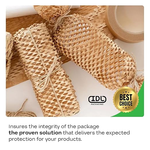 IDL Packaging 15.25" x 300' Refill Roll (Pack of 4) for MP-300N HexcelWrap Honeycomb Packing Paper Station, Brown - Natural Kraft Paper with Interlocking Slit Design for Shipping and Moving