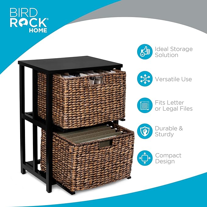 BIRDROCK HOME 2 Tiered File Cubby w/Wood Top - File Cabinet, Home Office Storage, Nightstand, Decorative Wooden Organizer | Desk, Modern Table, Shelves, Side Table, Craft Furniture - Brown Wash