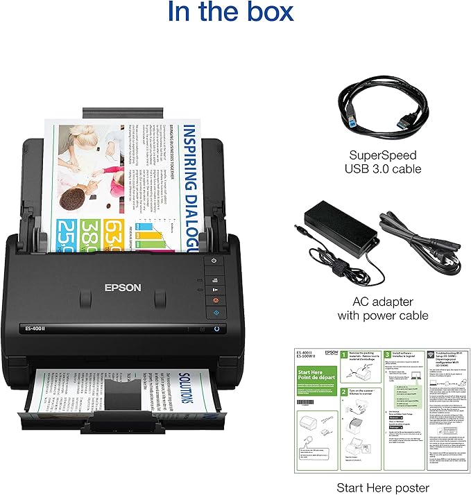 Epson Workforce ES-400 II Color Duplex Desktop Document Scanner for PC and Mac, with Auto Document Feeder (ADF) and Image Adjustment Tools, ES-400 II