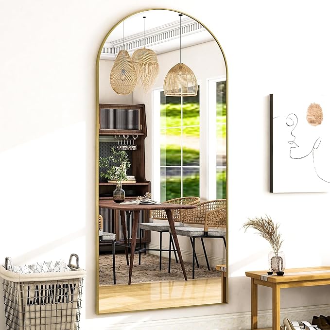Arched Gold Full Length Mirror, 68"X22"Large Floor Mirror with Stand,Hanging or Leaning Full Body Mirror with Aluminum for Living Room and Bedroom