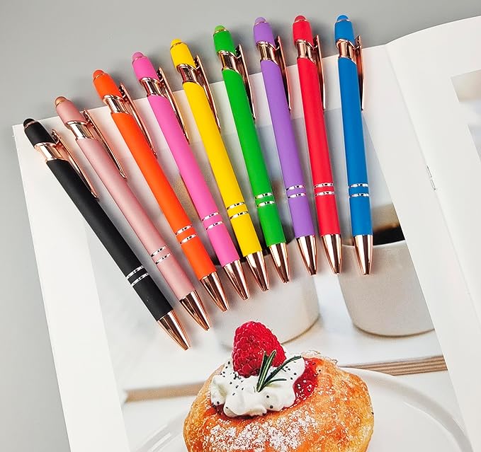 Aozora 9 Pack Ballpoint Pens Smooth Writing 2-in-1 Stylus Retractable Ballpoint Pen with Stylus tip, Office Decor Metal Stylus Pen for Touch Screens, 1.0 mm Black Ink (Assorted)