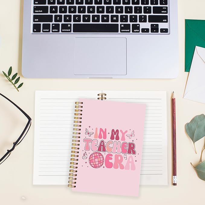 BearCake Groovy Teacher Notebook Journal, Teacher Gifts for Women, Teacher Appreciation Gifts, Thank You Teacher Gifts, Teacher Desk Supplies, in My Teacher Era Pink Hardcover Spiral Notebook 5.5x8.3