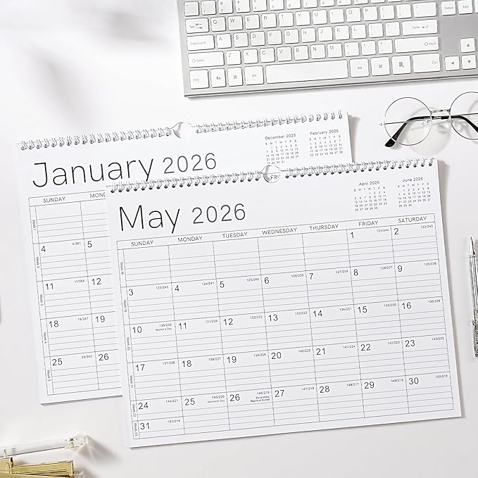 2026 Wall Calendar - 2026 Calendar from Jan. 2026 - Dec. 2026, 14.6" x 11.4", 12 Months Wall Calendar 2026, Thick Paper, Twin-Wire Binding, Simple Design