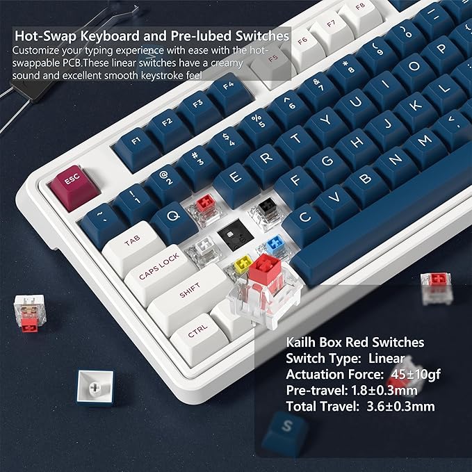 CMK98 Wireless Mechanical Keyboard with Number Pad,Tri-Mode Hot Swappable 99 Key Custom Gaming Keyboard, Linear Switches Gasket Creamy Keyboard RGB for Win/MAC (Blue Red)