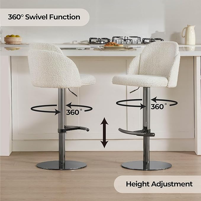 CHITA Adjustable Bar Stools Set of 2, Swivel Counter Height Stools with Stainless Steel Base for Bar, Kitchen Island, Dining Room, Sleek Black