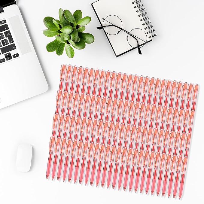 Aozora Gel Pens Fine Point Smooth Writing Pens Retractable Pens 0.5mm Quick Dry Office School Supplies (Red-100pack)