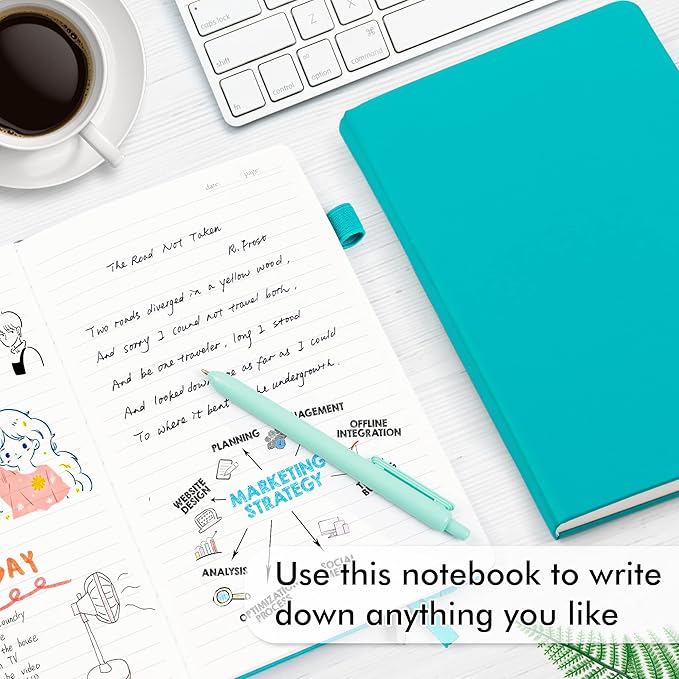 24 Pack Journal Notebook for Work, Feela Business Notebook Bulk Hardcover Lined Writing Journal with Pen Holder for Men Women Note Taking, with 24 Black Pens, 120 GSM, 5.1”x8.3”, A5, Emerald