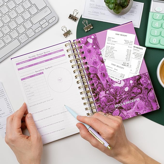 GoGirl Budget Planner & Monthly Bill Organizer – Monthly Financial Book with Pockets. Expense Tracker Notebook Journal, Compact (Purple)