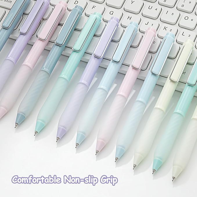 Gel Pens Black Ink Fine Point 0.5mm Retractable Cute Pen for Smooth Writing School Office Supplies (Silver 12-count)