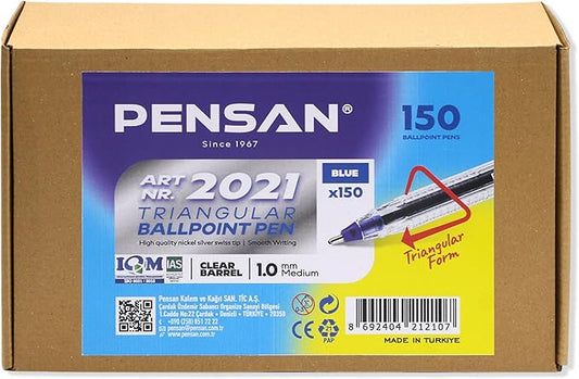 Blue Ballpoint Pens,1.0 mm Medium Point, Blue Pens, Ergonomic Triangle Grip, Smooth Writing, 150-Count Pack of Bulk Pens