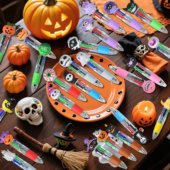 24 Pcs Halloween Multicolor Pens in One 4-in-1 Cute Kawaii Fun Pen Spooky Pumpkin Ballpoint Pen for Trick-or-Treat Halloween Office Supplies & Classroom Gifts (Halloween)