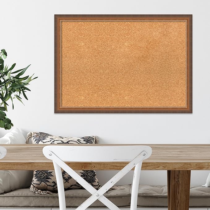 Amanti Art Natural Cork Board for Wall, 20x28 Vision Board with Bronze Frame, Medium Corkboard Office Decor for Home Organization, Modern Corkboard Pinboard to Display Items for Home Organization in
