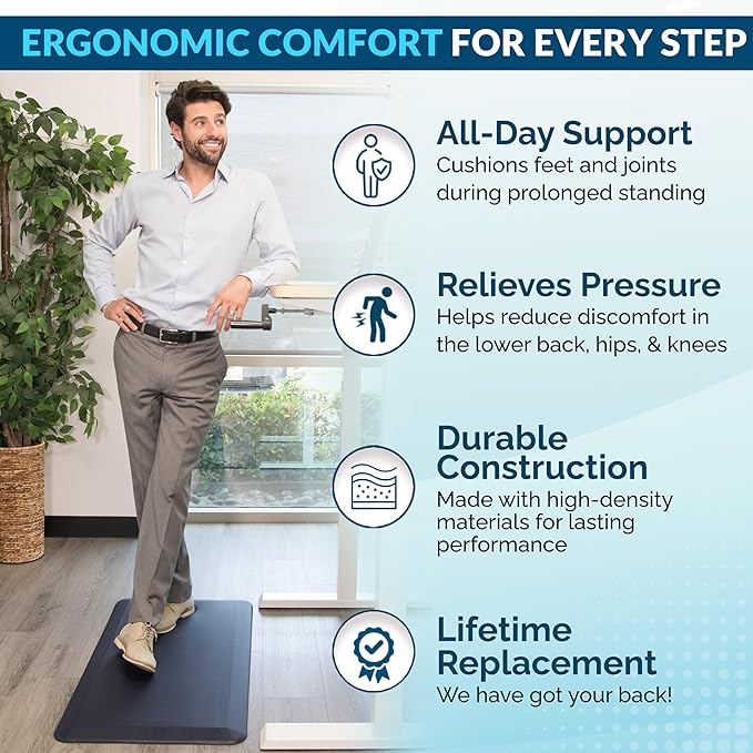 ComfiLife Anti Fatigue Floor Mat – 3/4 Inch Thick Kitchen Mats for Floor, Standing Desk Mat, Kitchen Rug – Comfort at Home, Office – Durable – Stain Resistant – Non-Slip Bottom (24" x 70", Black)