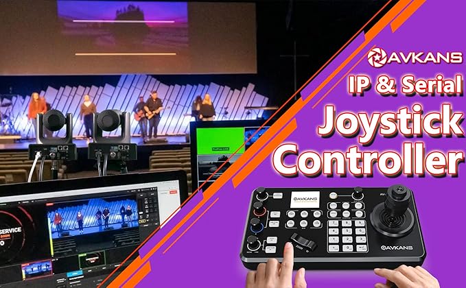 AVKANS 30X NDI PTZ Camera Kits - 2pcs 30X NDI Camera with 1pcs IP Joystick Controller Package for Church Live Streaming Video Production（2X AV-CM30-NDI and 1x AV-Joy-IP）