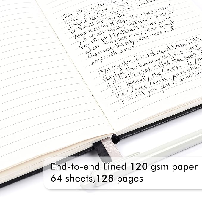 feela 8 Pack Journal Notebook Bulk for School, Hardcover Business Notebooks Classic Ruled Lined Journals with Pen Holder for Work Note Taking, with 8 Black Pens, 120 GSM, 5.1”x8.3”, A5, Black