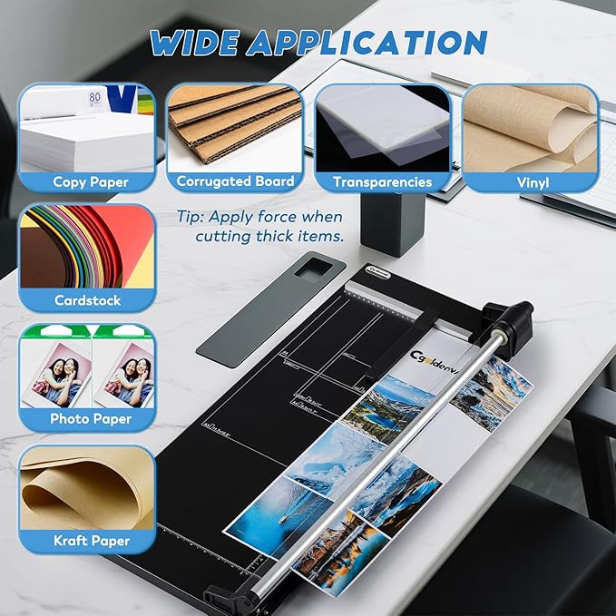 CGOLDENWALL A2 Rotary Paper Trimmer, 12 Sheets, w/Extra Blade & Gloves, for Cardstock Photo, Heavy Duty Paper Cutter for Offices Schools Crafts (24.8 Inch Cut Length)