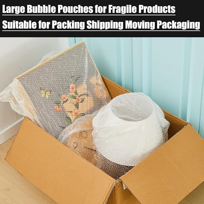 5 Pack Extra Large Bubble Pouches 18 * 22 Inch Clear Bubble Pouch Wrap Bags for Packing Shockproof Cushioning Wrap Bag for Shipping Moving Fragile Dishes China Plates Painting Fragile Items
