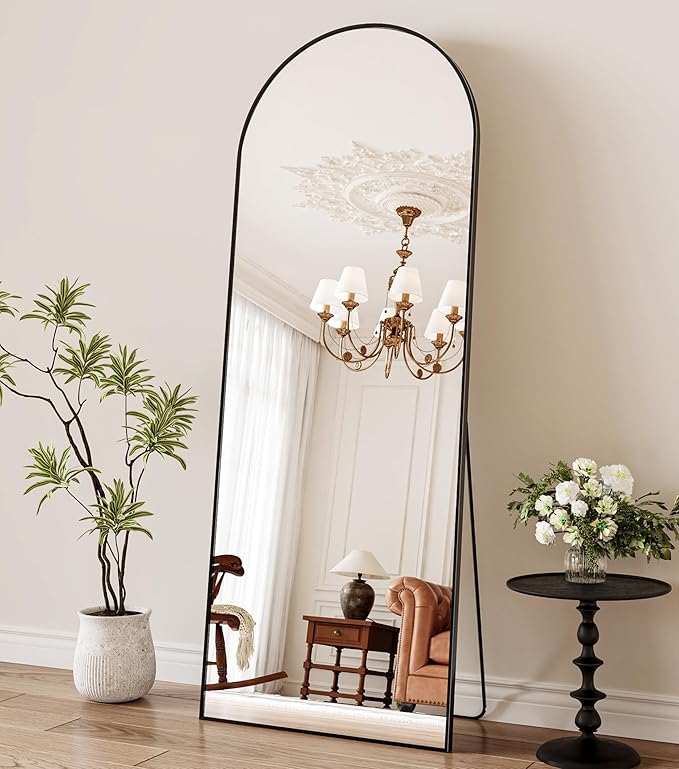21" x 64"Arched Full Length Mirror - Wall Mounted Floor Mirror- Aluminum Alloy Frame Full Body Mirror for Bathroom Living Room Bedroom and Entryway Black