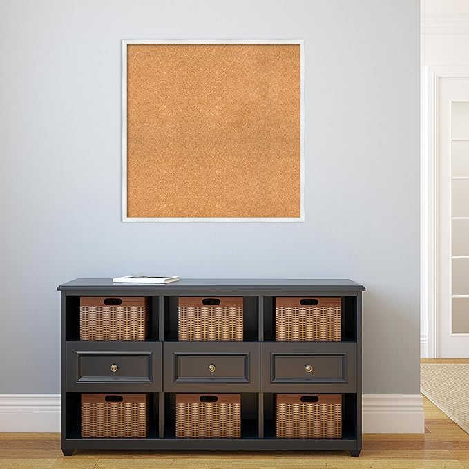 Amanti Art Natural Cork Board for Wall, 31x31 Vision Board with White Frame, Large Corkboard Office Decor for Home Organization, Country Rustic Corkboard Pinboard to Display Items for Home