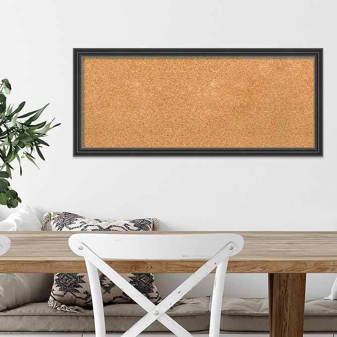 Amanti Art Natural Cork Board for Wall, 14x32 Vision Board with Black Wood Frame, Medium Corkboard Office Decor for Home Organization, Traditional Corkboard Pinboard to display items for home