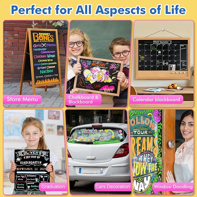 GOTIDEAL Liquid Chalk Markers Erasable,Window Chalk Markers for blackboard Washable,Non-toxic Chalk Pens for Calendar,Chalkboard,Glass,Cars with Reversible Tips(48 Colors,6mm)