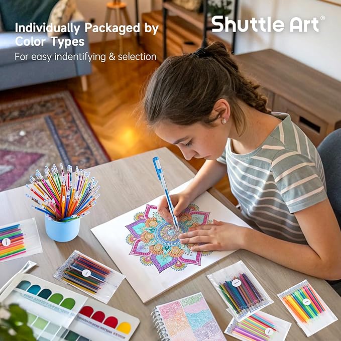 Gel Pen Refills, Shuttle Art 120 Colors (No Duplicates) Gel Pen Refills, 7 Color Types for Kids Adults Coloring Books Drawing Doodling Crafts Scrapbooking Journaling