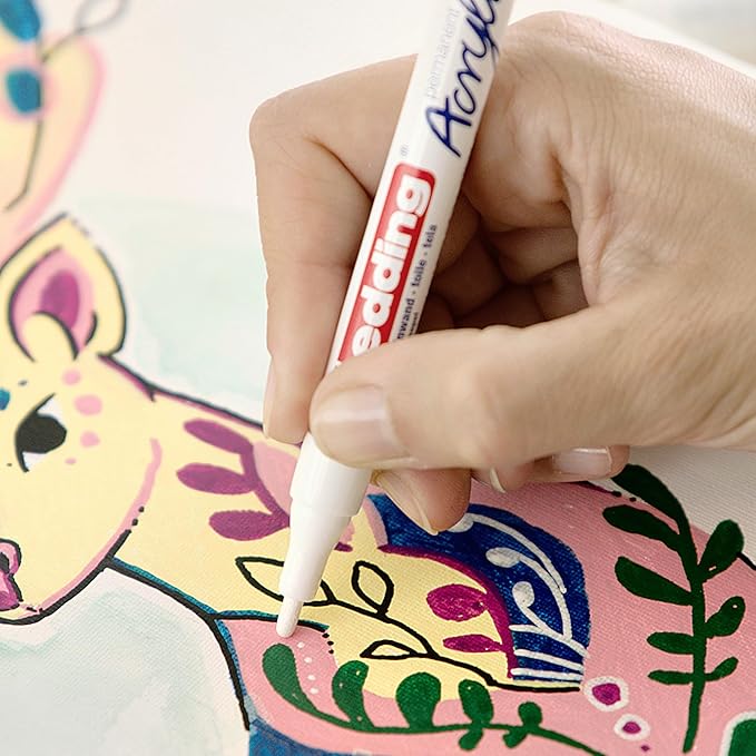 Edding Start Easy Set - Acrylic Paint Pens, Waterproof; Fine and Medium Nib, Incl. Postcard Pad - Set of 8 Pens - Nordic - For Canvas, Wood, Rock Painting