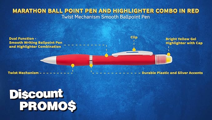 DISCOUNT PROMOS 10 Marathon Gel Highlighter Pens Pack - Twist Mechanism, Ballpoint - Red