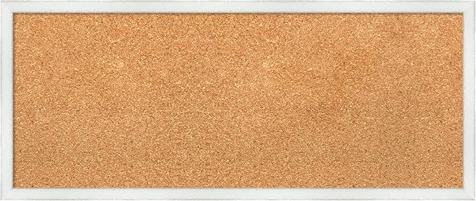 Amanti Art Natural Cork Board for Wall, 13x31 Vision Board with White Frame, Medium Corkboard Office Decor for Home Organization, Country Rustic Corkboard Pinboard to Display Items for Home