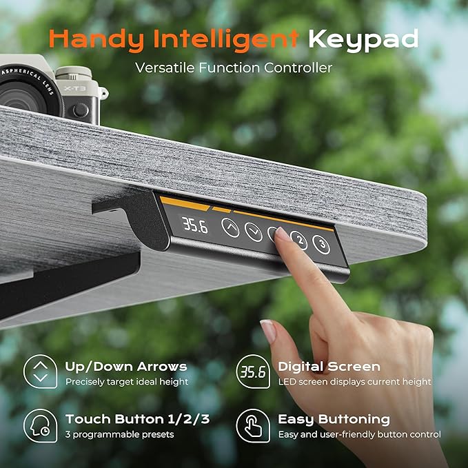 Huuger 55 x 28 Large Electric Standing Desk, Height Adjustable Desk, 27.6" Deep Desktop, Stand up Gaming Computer Office Desk with 2 Hooks, 3 Preset Heights, for Home Office, Grey