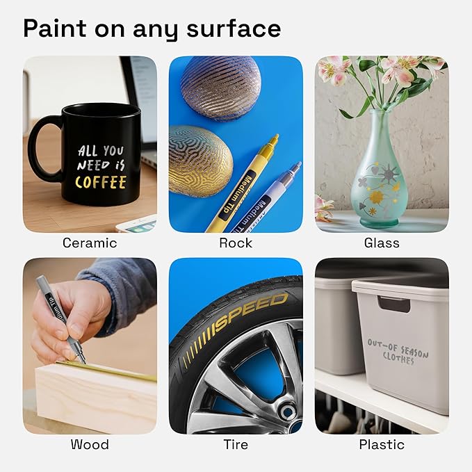 ARTISTRO 2 Gold & Silver Permanent Marker - Waterproof Markers for Tire, Fabric, Rocks, Glass, Ceramic, Wood, Paper - Oil Based Paint Pens - Medium Tip 3mm