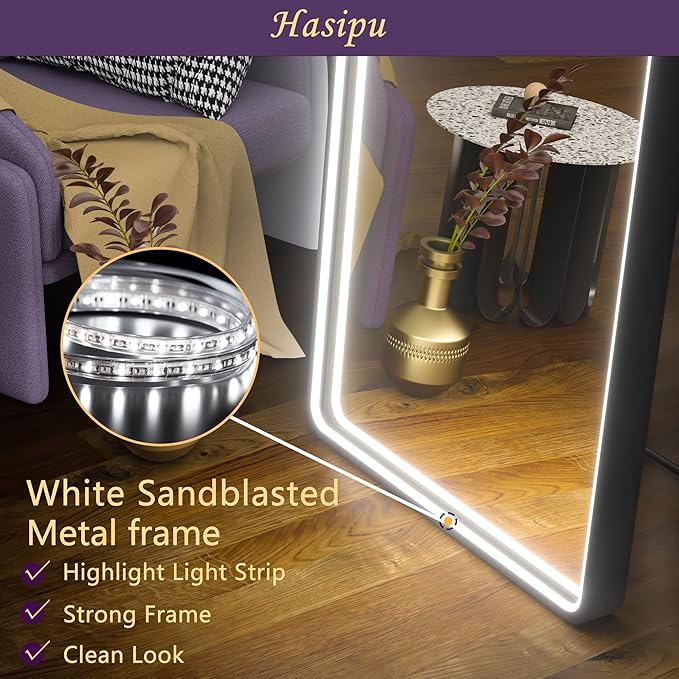 Hasipu 63" x 22" Led Mirror Full Length, Full Body Mirror with Lights, Arch Design, Wall Mounted, English Style