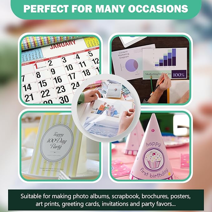 Glossy Photo Paper 4x6, 5x7, 8.5x11, 120 Variety Pack Bulk, Assorted Sizes, Inkjet printer, 52lb/200gsm