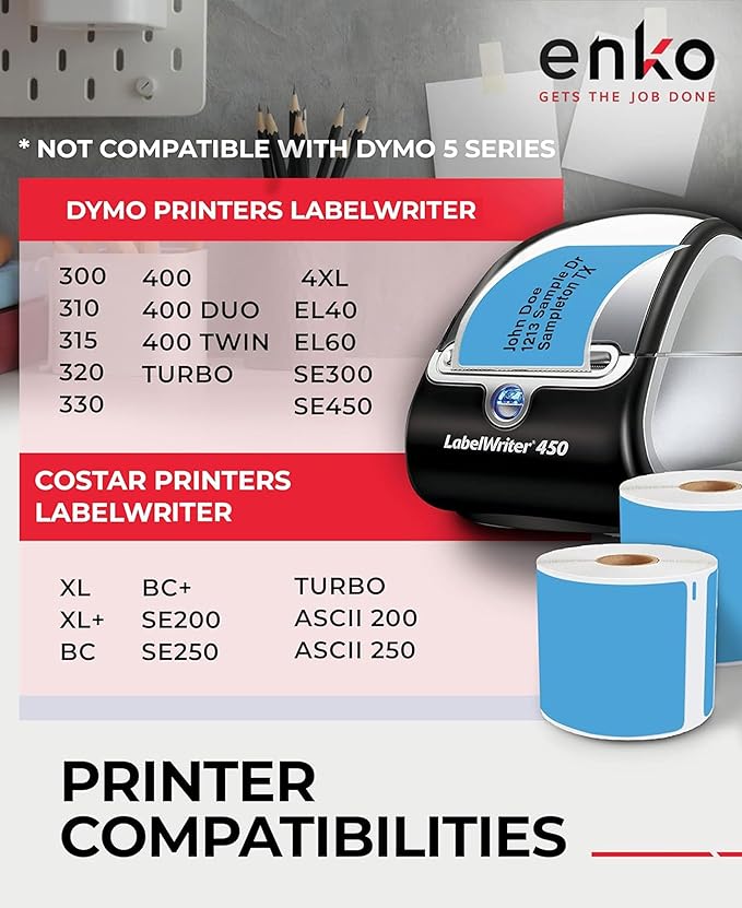 enKo [6 Rolls, 1800 Direct Thermal Labels] Blue/Cyan Colored Compatible for Dymo 30256 Label (2-5/16 x 4") Use with Dymo, Rollo Thermal Printer as Shipping & Mailing Labels