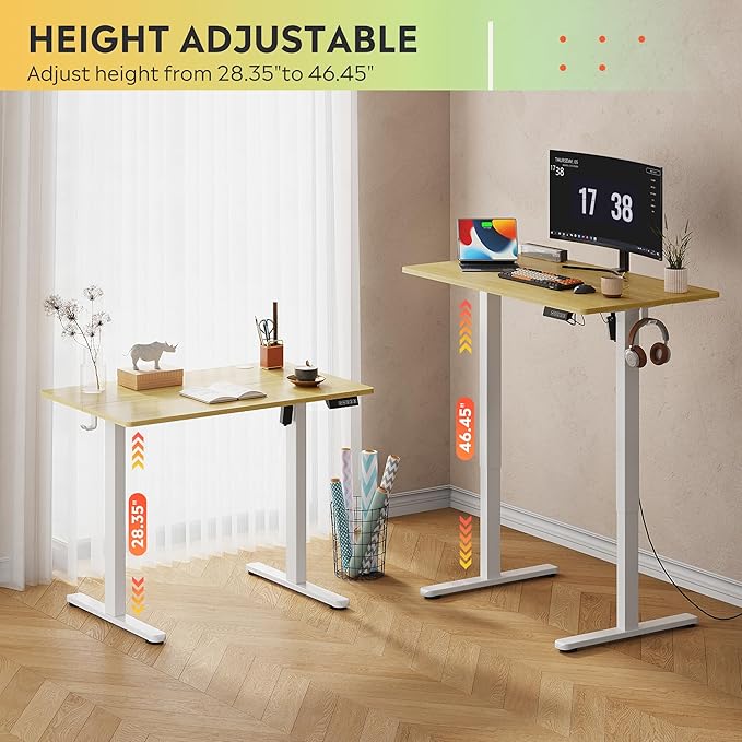 DEVAISE 40 Inch Electric Standing Desk, 3 Adjustable Height Stand up Desk for Home Office, Ergonomic Sit to Stand Desk with LED Touchscreen, 3 Memory Preset Computer Desk (Maple)