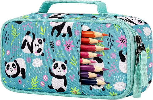 Choco Mocha Panda Pencil Case for Girls, Soft Pencil Case Kids Pencils Pouch for Kindergarten Girls, Teal