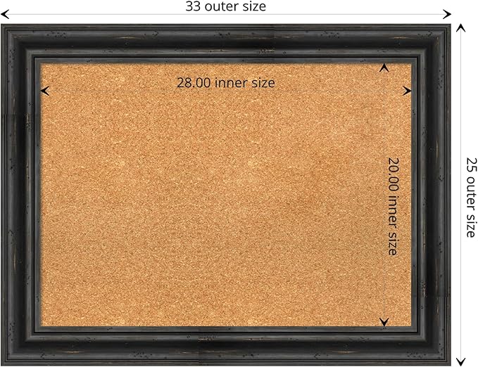 Amanti Art Natural Cork Board for Wall, 25x33 Vision Board with Black Wood Frame, Medium Corkboard Office Decor for Home Organization, Rustic Farmhouse Corkboard Pinboard to display items for home